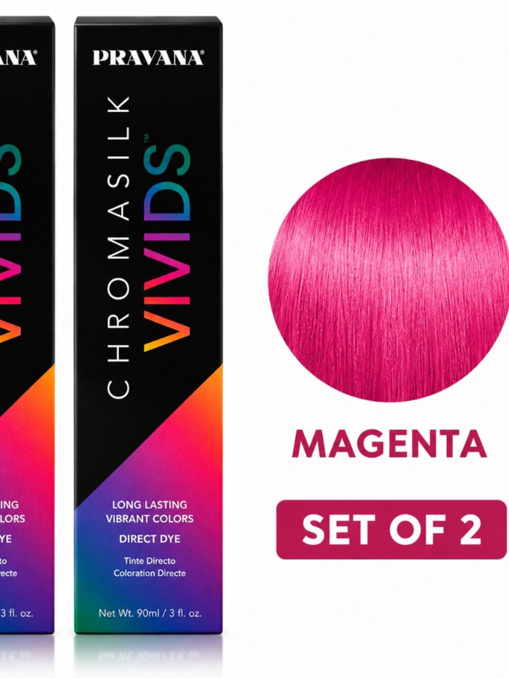Pravana ChromaSilk Vivids Magenta Hair Color Set of 2 | Semi-Permanent Direct Dy